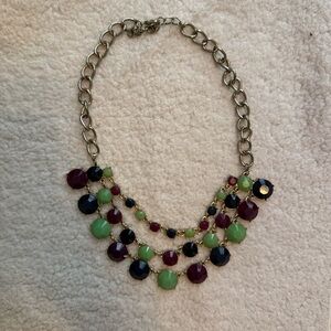 Green, Purple, & Blue Layered Necklace with Cascading Beads
